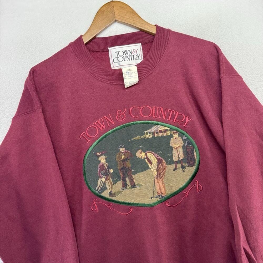 Vintage Town & Country Sweatshirt men's large Golf Tapestry Embroidered NEW 90s